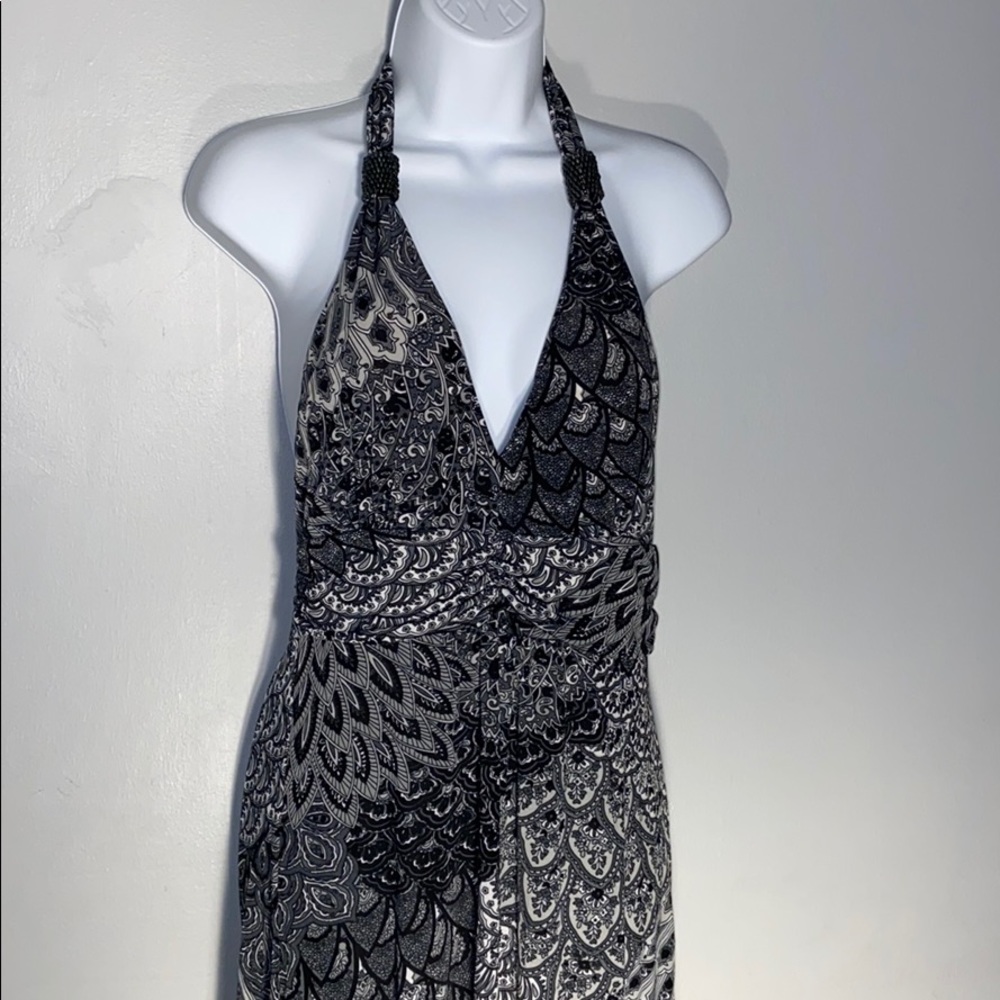 Boho paisley halter V neck full length dress